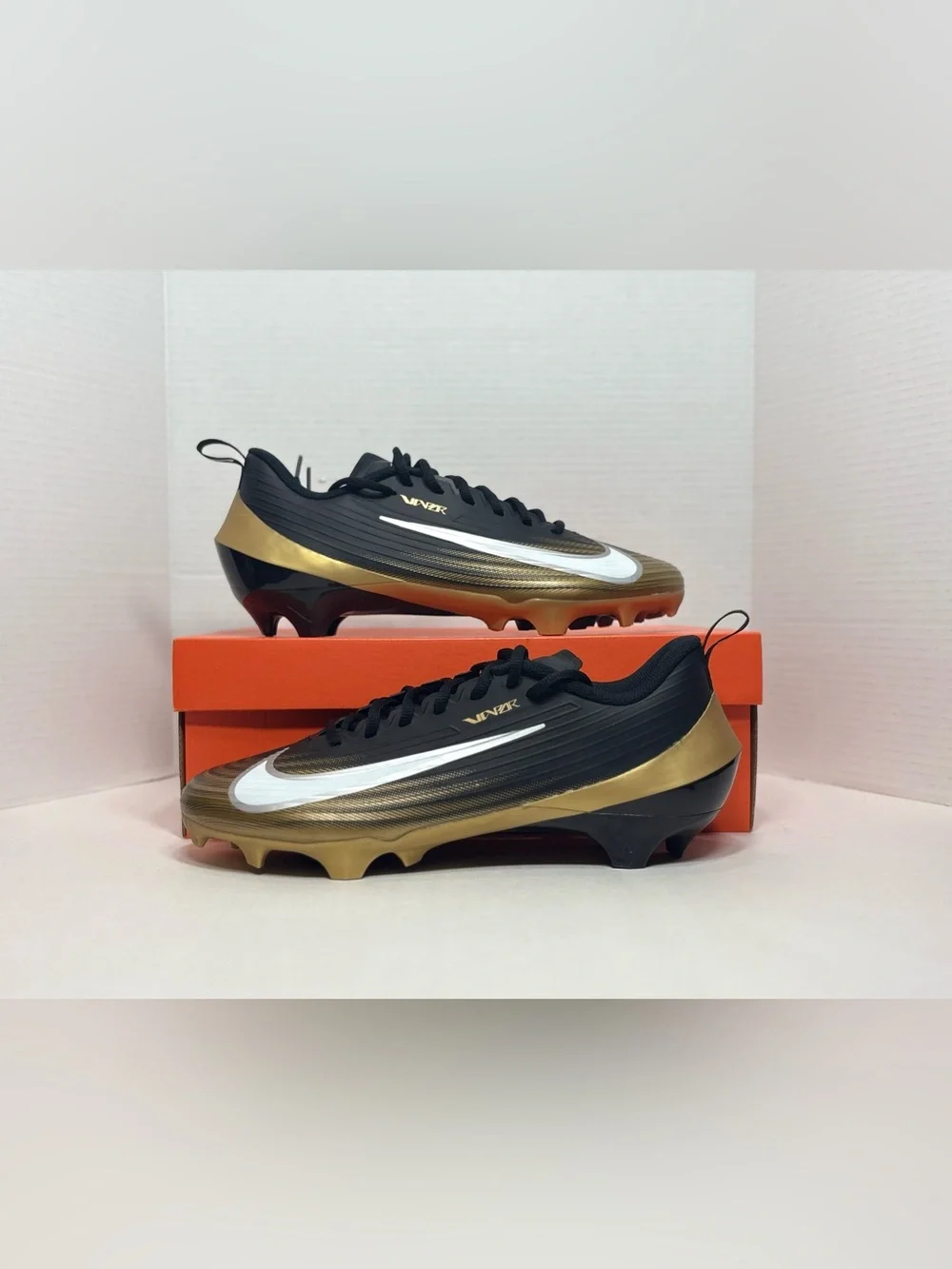 Nike Vapor Speed 3 Low Men’s Elite Football Cleats FB3303-003 Black Gold & White